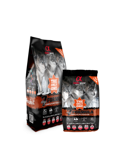 Dry dog food, ALPHA SPIRIT - 7 Days Formula - pork, chicken & fish, cold pressed, 85% meat and fish, 3 or 12 kg.