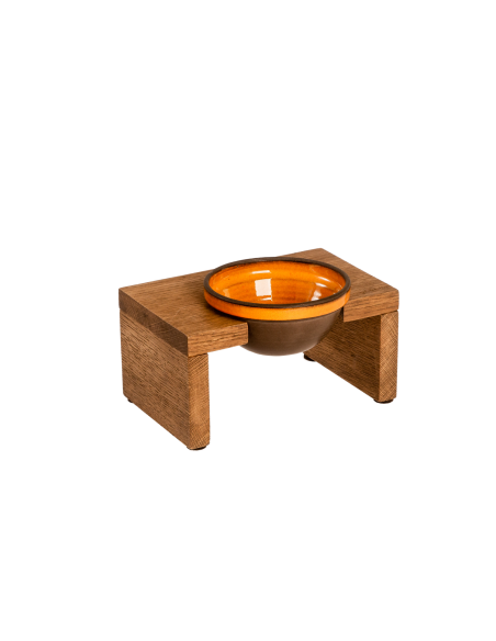 Feeding table ANYBELLY - Single Elegance, dark oak with orange ceramic bowl