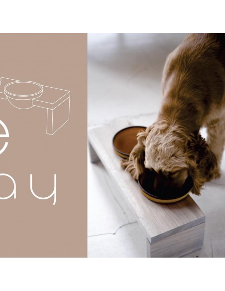 Feeding table ANYBELLY - Elegance, gray oak with orange ceramic bowls