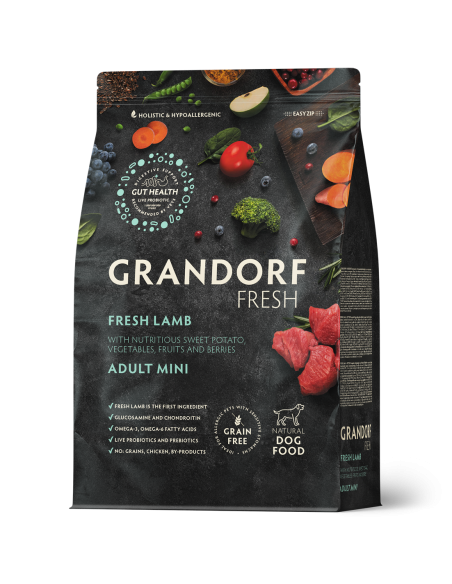 GRANDORF FRESH sausā barība MAZO šķirņu pieaugušiem suņiem, svaiga JĒRA gaļa ar saldajiem kartupeļiem, 3 kg