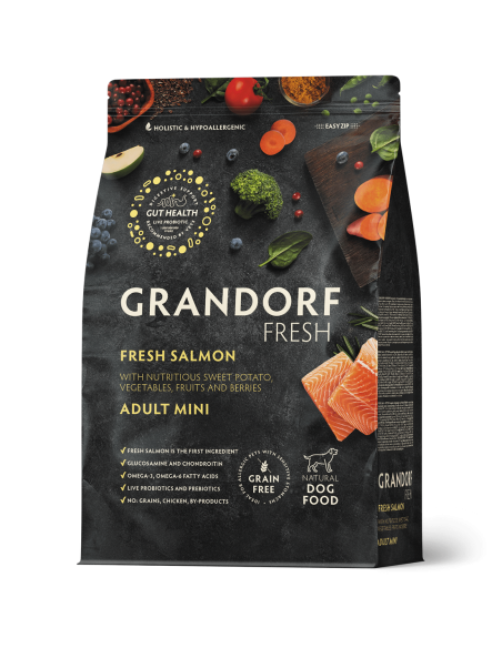 Dry food GRANDORF FRESH - for small breed adult dogs - fresh salmon with sweet potatoes, 1 kg.