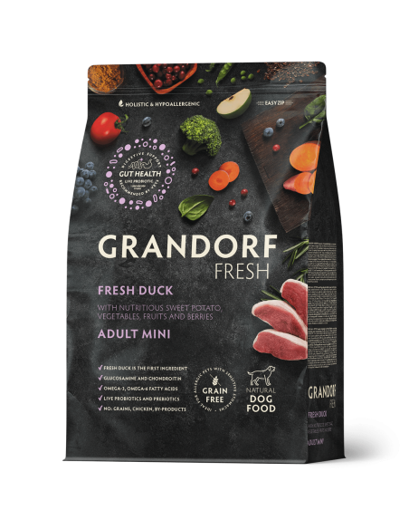 Dry food GRANDORF FRESH - for adult dogs of small breeds - fresh duck meat with sweet potatoes, 1 kg.