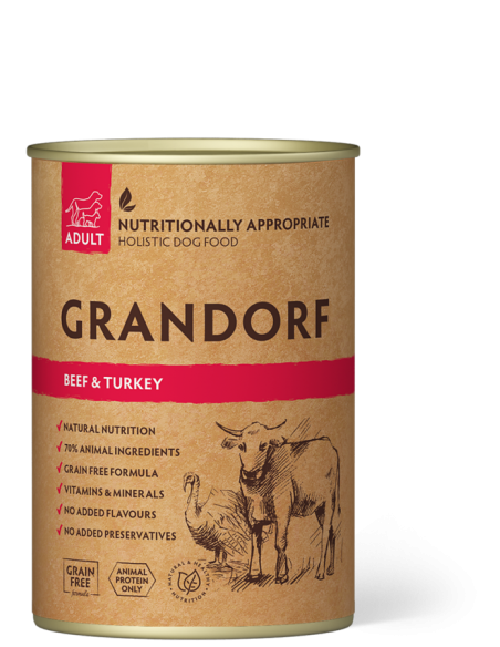 Canned food for dogs GRANDORF - canned beef and turkey, for adult dogs, 400 gr