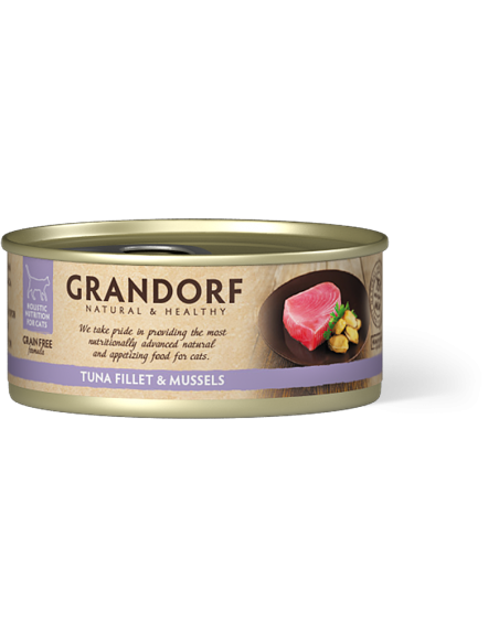 Canned food for cats GRANDORF - Tuna Fillet & Mussels - for adult cats, with tuna and mussels, 70g