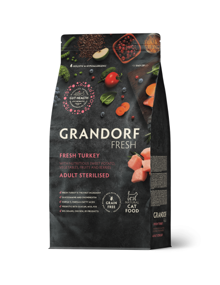 Dry food GRANDORF FRESH - for sterilized cats or seniors, fresh turkey with potatoes, 400g.