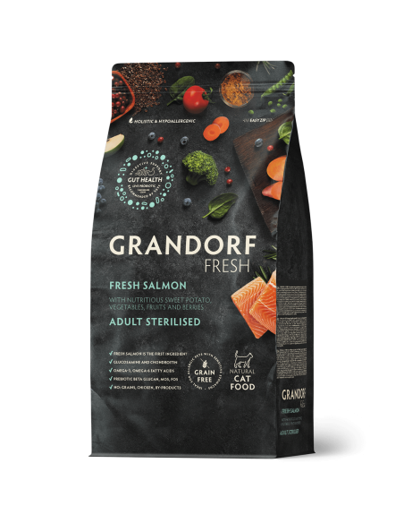 Dry food GRANDORF FRESH - for sterilized cats or seniors, fresh salmon with potatoes, 400 gr.