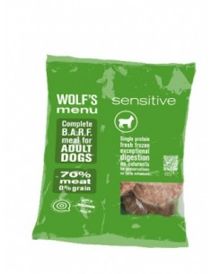 Svaigā barība suņiem, WOLF'S MENU- Sensitive, jērs, 800 gr.
