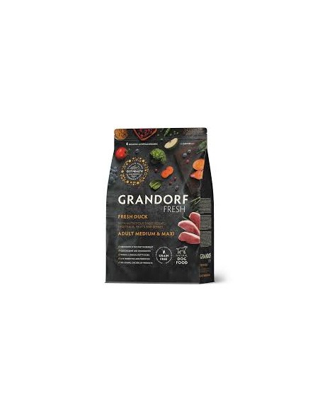 Dry food GRANDORF FRESH - for adult dogs of medium and large breeds - fresh duck meat with sweet potatoes, 3 kg.