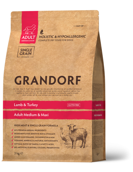 Dry dog ​​food GRANDORF - Adult Lamb & Turkey, for medium and large breed dogs, 1 kg.