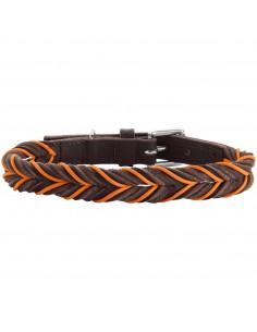 Dog collar, HUNTER, Solid Education Cord, dark brown/orange 2