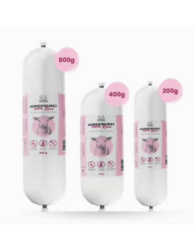 Wet Dog Food, lamb sausage, 400g, made in Germany.