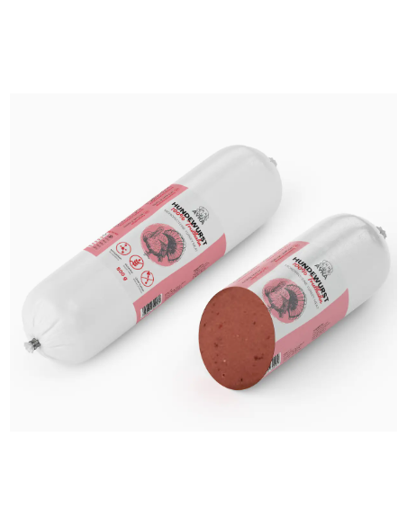Wet Dog Food, turkey sausage, 400g, made in Germany.