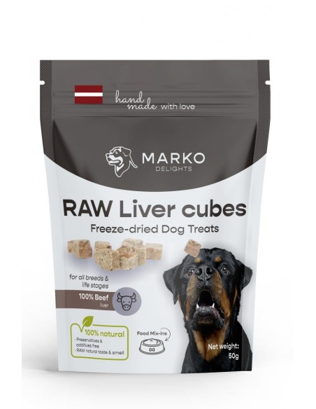Liofilizēti kārumi MARKO DELIGHTS RAW Liver Cubes, Liellopu aknu kubiņi, 50gr