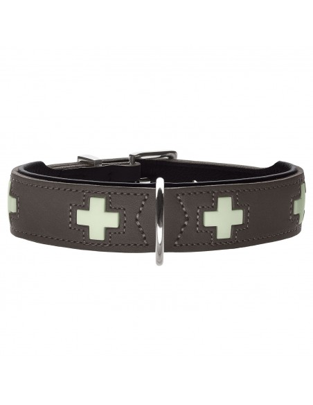 Glow in the dark dog collar, HUNTER, Swiss Glow, stone grey