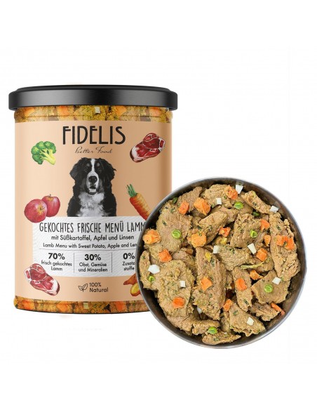 Canned Dog Food, FIDELIS, Lamb Menu with Sweet Potato, Apple and Lentils, 400g.